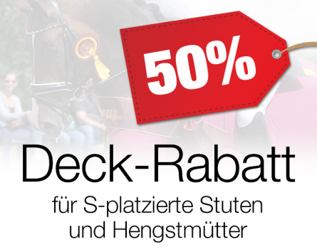 50 Prozent - 50% Deck-Rabatt für Leistungsstuten