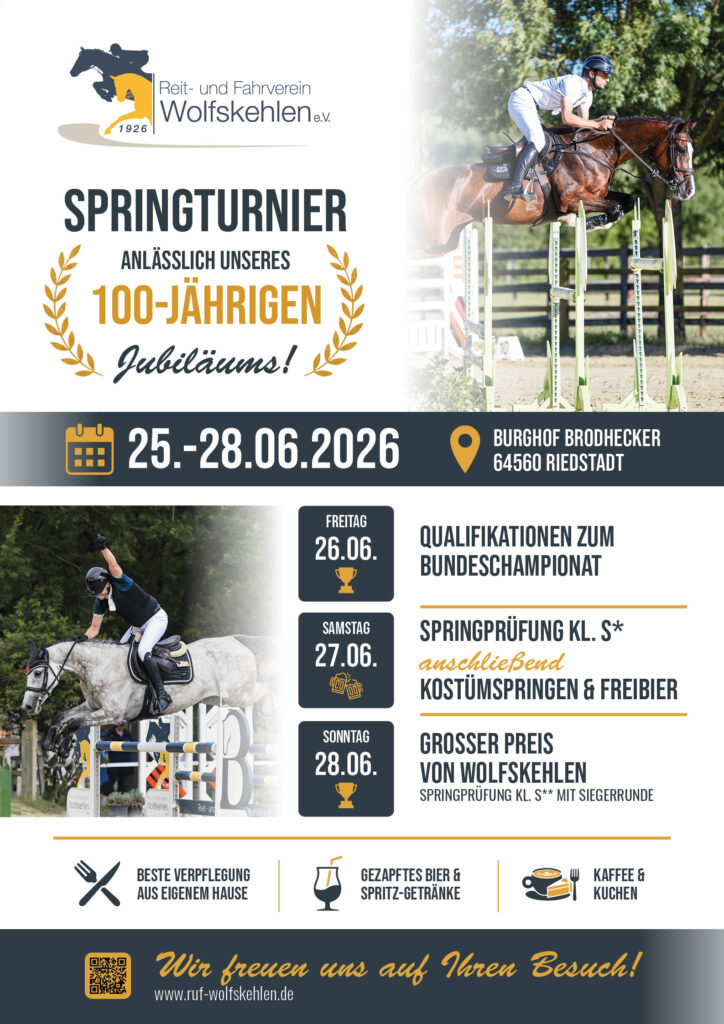 Plakat Springturnier 2026 724x1024 - Springturnier des RuF Wolfskehlen &ndash; Reitsport auf h&ouml;chstem Niveau zum 100-j&auml;hrigen Jubil&auml;um